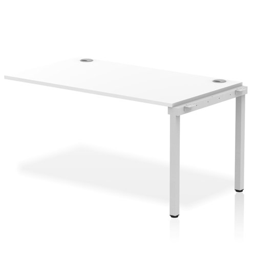 Impulse Bench Single Row Ext Kit 1400 Silver Frame Office Bench Desk White