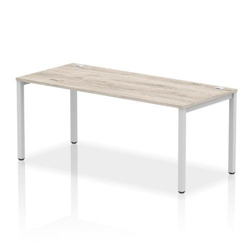 Impulse Bench Single Row 1800 Silver Frame Office Bench Desk Grey Oak
