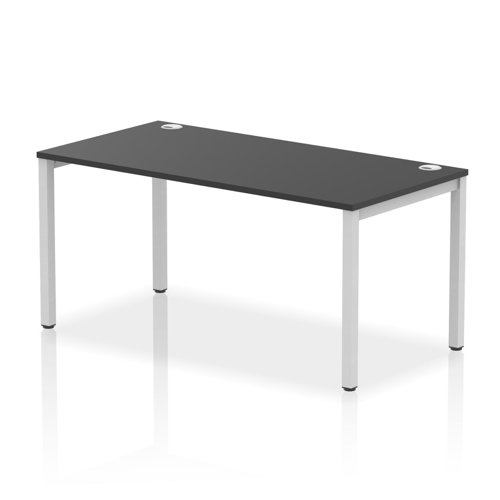 Impulse Bench Single Row 1600 Silver Frame Office Bench Desk Black