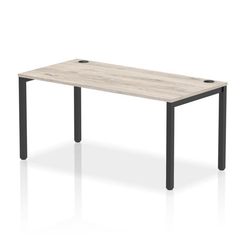 Impulse Bench Single Row 1600 Black Frame Office Bench Desk Grey Oak