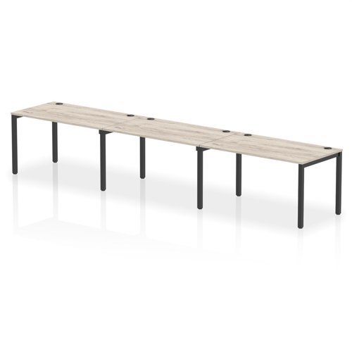 Impulse Bench Single Row 3 Person 1400 Black Frame Office Bench Desk Grey Oak