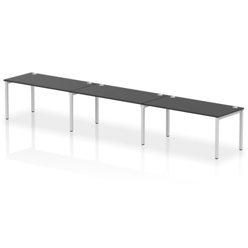 Impulse Bench Single Row 3 Person 1600 Silver Frame Office Bench Desk Black