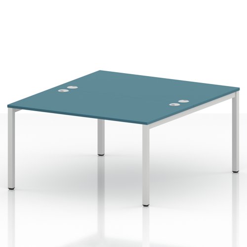 Impulse Bench B2B 2 Person 1400 White Frame Office Bench Desk Dark Teal