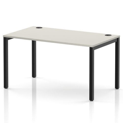 Impulse Bench Single Row 1400 Black Frame Office Bench Desk Dove Grey