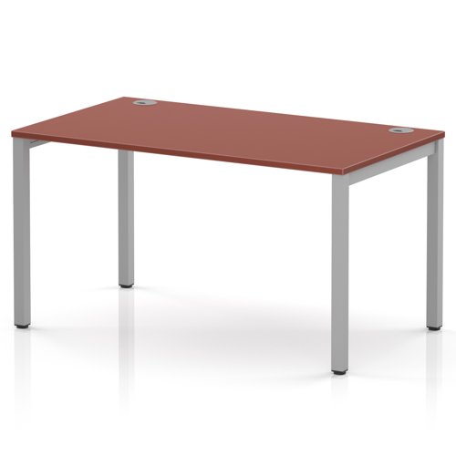 Impulse Bench Single Row 1400 Silver Frame Office Bench Desk Brick Red