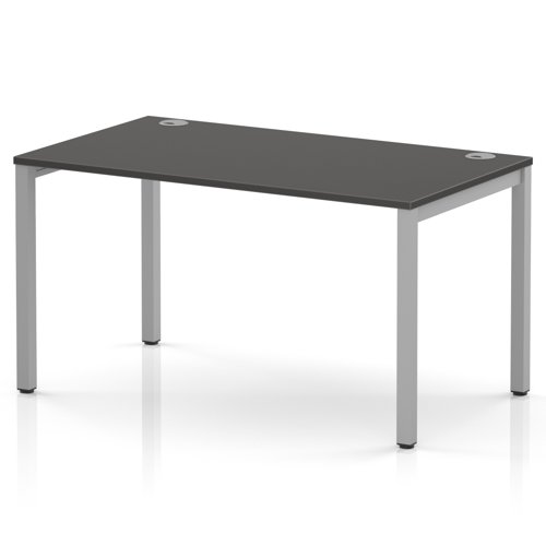 Impulse Bench Single Row 1400 Silver Frame Office Bench Desk Carbon Grey
