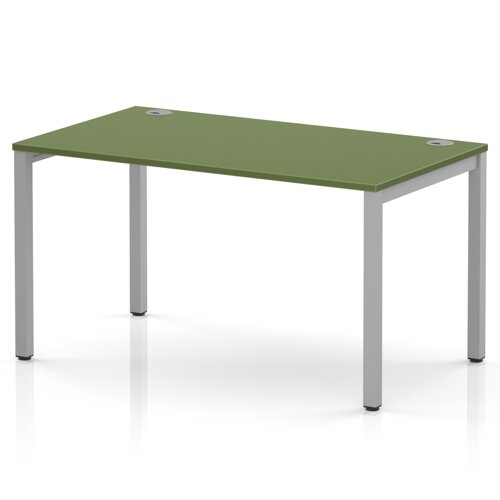 Impulse Bench Single Row 1400 Silver Frame Office Bench Desk Moss Green