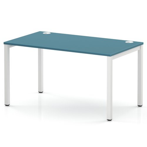 Impulse Bench Single Row 1400 White Frame Office Bench Desk Dark Teal