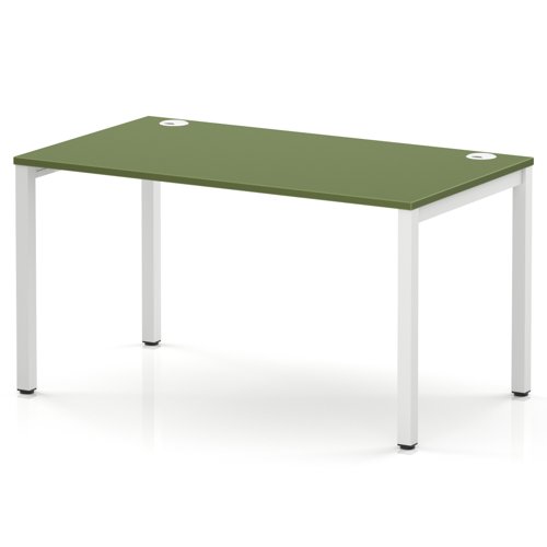 Impulse Bench Single Row 1400 White Frame Office Bench Desk Moss Green