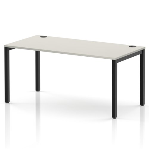 Impulse Bench Single Row 1600 Black Frame Office Bench Desk Dove Grey