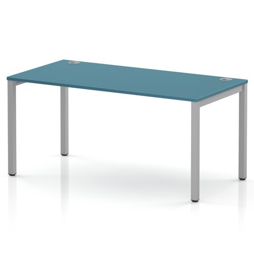 Impulse Bench Single Row 1600 Silver Frame Office Bench Desk Dark Teal