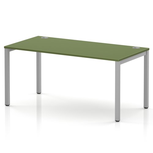 Impulse Bench Single Row 1600 Silver Frame Office Bench Desk Moss Green