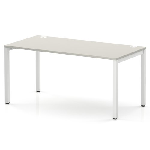 Impulse Bench Single Row 1600 White Frame Office Bench Desk Dove Grey
