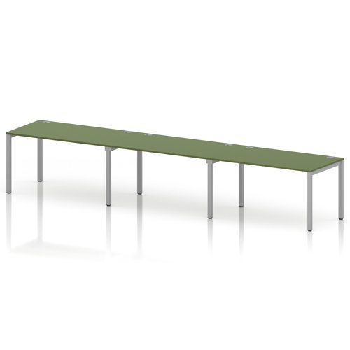 Impulse Bench Single Row 3 Person 1400 Silver Frame Office Bench Desk Moss Green