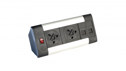 Impulse Desktop Module 2 x UK Sockets 1 x Neon Switch 1 x 500mm Lead to 3 Pole Connector with 2 x CAT5E Data