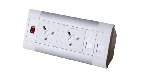Impulse Desktop Module 2 x UK Sockets, 1 x Neon Switch, 1 x 500mm Lead to 3 Pole Connector 2 x CAT5E Data in White