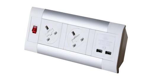 IP000007 Impulse Desktop Module 2 x UK Sockets, 1 x Neon Switch, 1 x 500mm Lead to 3 Pole Connector with 1 x smart charge in White