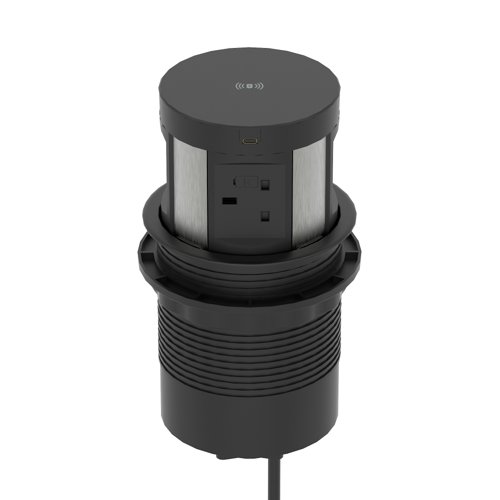 Volta Round 120mm Pop Up Power Unit Module with Wireless Charger (5w) / 4xSocket (Individually 5A Fuse)/ 1xUSBa & 1xUSBc (15.5w shared)/ 1xHDMI (1.4)/