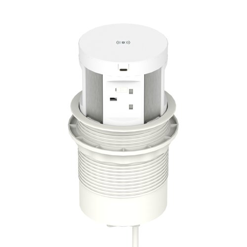 Volta Round 120mm Pop Up Power Unit Module with Wireless Charger (5w) / 4xSocket (Individually 5A Fuse)/ 1xUSBa & 1xUSBc (15.5w shared)/ 1xHDMI (1.4)/