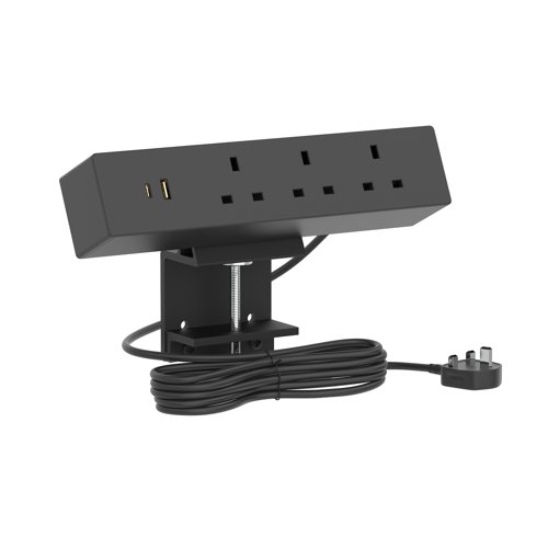 Impulse Desktop 3xSocket/ 1xUSBa/ 1xUSBc Power Unit Module Black with 1.5metre UK Plug with 13A Fuse Mains Lead Included