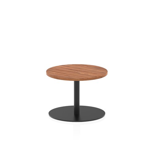 Italia 600mm Round Coffee Table Walnut Top 475mm High Black Leg