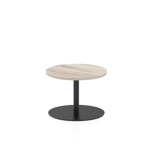 Italia 600mm Round Coffee Table Grey Oak Top 475mm High Black Leg