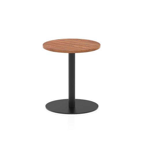 Italia 600mm Poseur Round Table Walnut Top 720mm High Black Leg