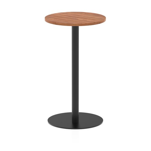 Italia 600mm Poseur Round Table Walnut Top 1145mm High Black Leg