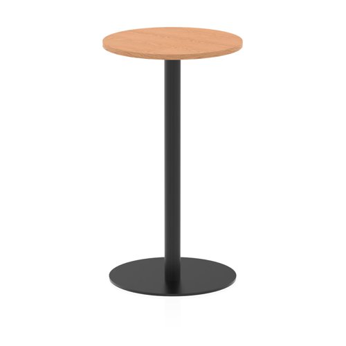 Italia 600mm Poseur Round Table Oak Top 1145mm High Black Leg