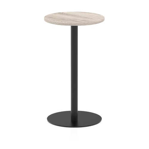 Italia 600mm Poseur Round Table Grey Oak Top 1145mm High Black Leg