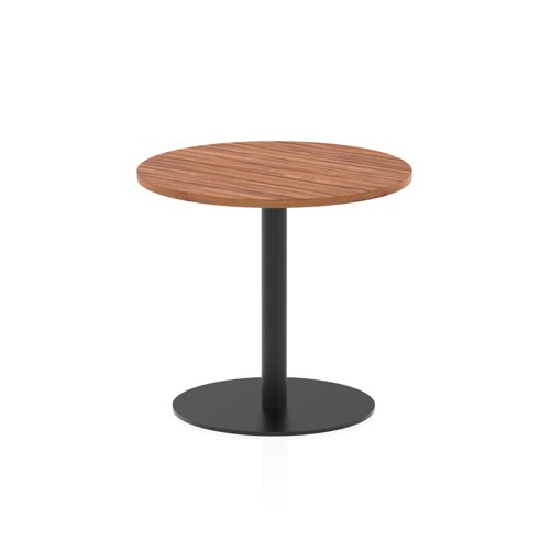 Italia 800mm Poseur Round Table Walnut Top 720mm High Black Leg