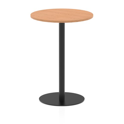 Italia 800mm Poseur Round Table Oak Top 1145mm High Black Leg