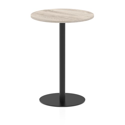 Italia 800mm Poseur Round Table Grey Oak Top 1145mm High Black Leg