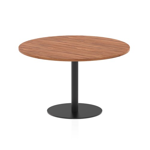 Italia 1200mm Poseur Round Table Walnut Top 720mm High Black Leg