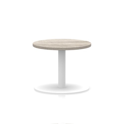 Italia 600mm Round Coffee Table Grey Oak Top 475mm High White Leg