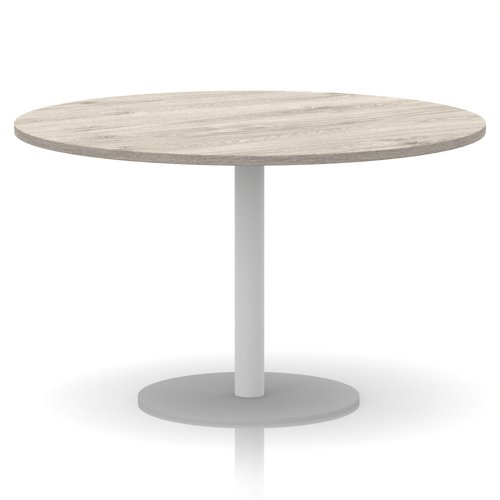 Italia 1200mm Poseur Round Table Grey Oak Top 720mm High White Leg
