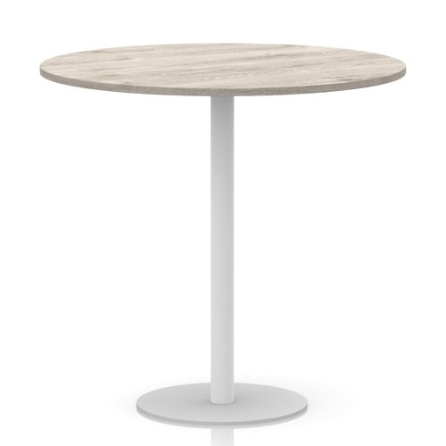 Italia 1200mm Poseur Round Table Grey Oak Top 1145mm High White Leg