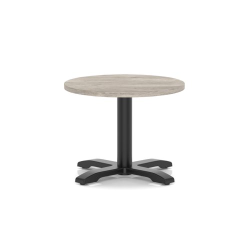 Italia 600mm Round Coffee Table Grey Oak Top 495mm High Black Leg Cross Base