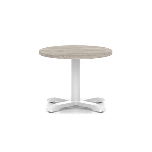 Italia 600mm Round Coffee Table Grey Oak Top 495mm High White Leg Cross Base