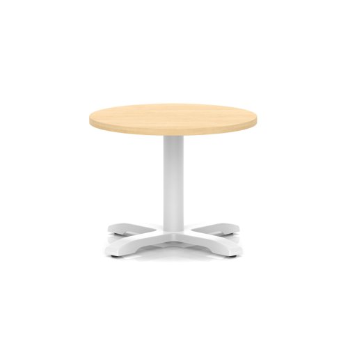 Italia 600mm Round Coffee Table Maple Top 495mm High White Leg Cross Base