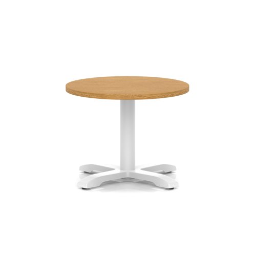 Italia 600mm Round Coffee Table Oak Top 495mm High White Leg Cross Base