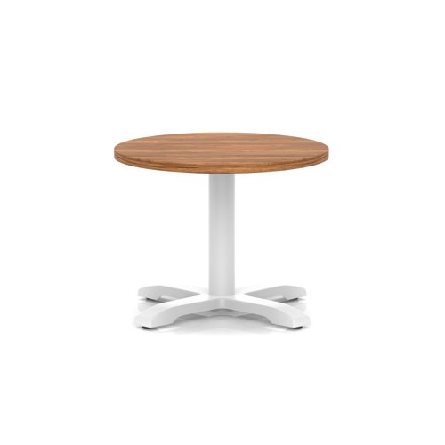 Italia 600mm Round Coffee Table Walnut Top 495mm High White Leg Cross Base