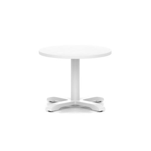 Italia 600mm Round Coffee Table White Top 495mm High White Leg Cross Base