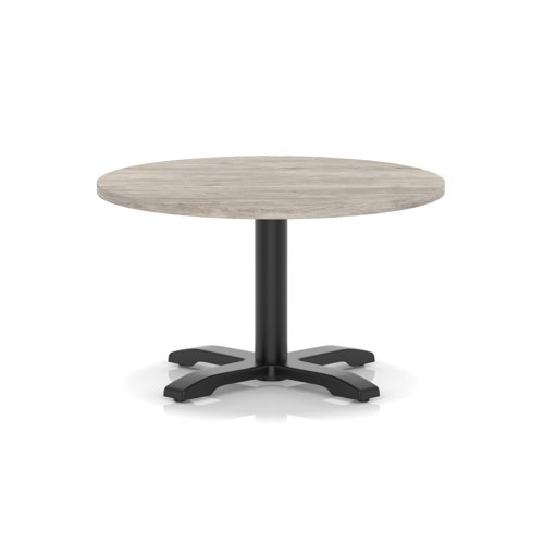 Italia 800mm Round Coffee Table Grey Oak Top 495mm High Black Leg Cross Base