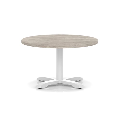Italia 800mm Round Coffee Table Grey Oak Top 495mm High White Leg Cross Base