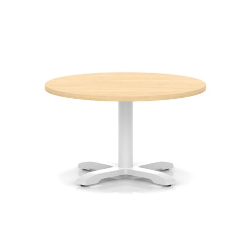 Italia 800mm Round Coffee Table Maple Top 495mm High White Leg Cross Base