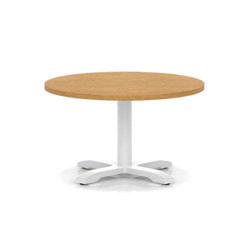 Italia 800mm Round Coffee Table Oak Top 495mm High White Leg Cross Base