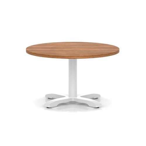Italia 800mm Round Coffee Table Walnut Top 495mm High White Leg Cross Base