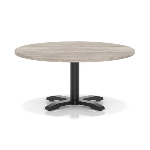 Italia 1000mm Round Coffee Table Grey Oak Top 495mm High Black Leg Cross Base