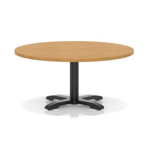 Italia 1000mm Round Coffee Table Oak Top 495mm High Black Leg Cross Base